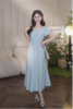 鹿向南「蓝风铃语」夏季新款法式方领气质浅蓝色短袖连衣裙长裙女 商品缩略图3