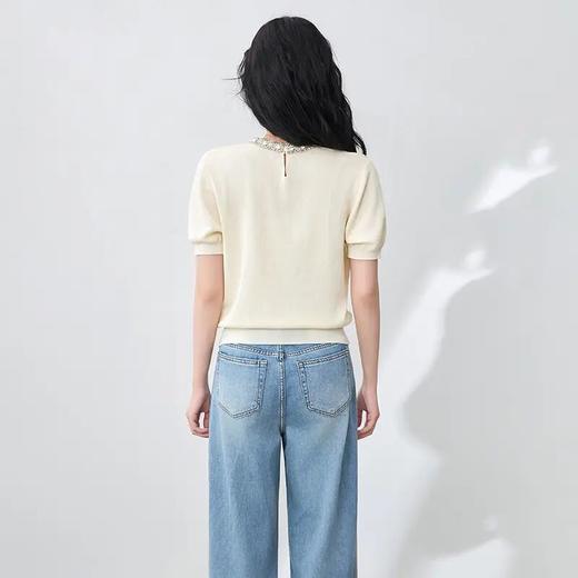 【高货wl】全新升级【铂金会员192/天猫259/差价67】(02246) 洛诗琳法式重工钻领气质时尚通勤天丝钩花针织短袖上衣 商品图1