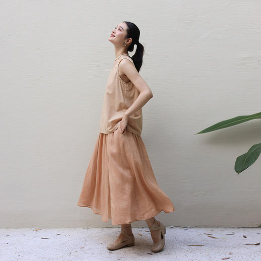 绽放177-201-220朵/纯棉U型领蕾丝花边背心苎麻半身裙七分袖衬衫 商品图1