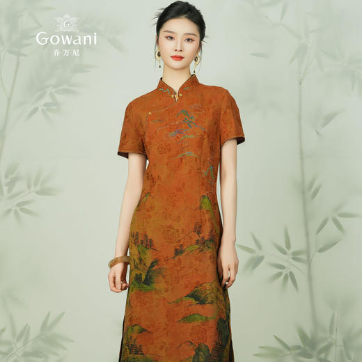 【富蕴山河】【香云纱】【红云纱】乔万尼新款100%真丝立领19MM冠乐绉旗袍中式典雅连衣裙EM2E871 商品图1