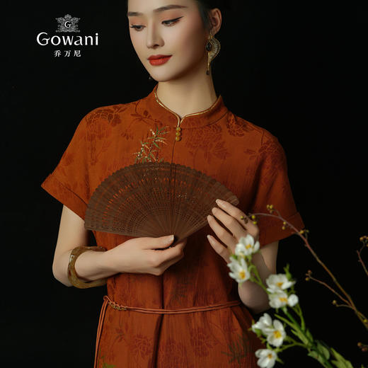 【宋代墨竹】【香云纱】乔万尼100%真丝连衣裙古典立领国风收腰款EM2E900 商品图4