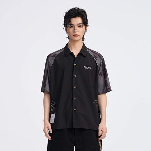 ONIARAI/鬼洗  新石器时代织物图腾插肩袖拼接夏威夷衬衫 A740003 商品图0
