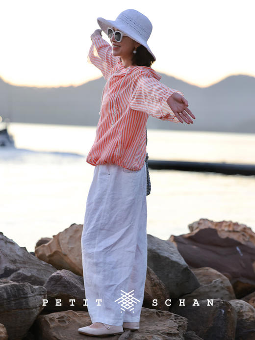 PETIT SCHAN小闪 CLO#789 orange soda 橘子汽水 日本进口棉混纺色织条纹连帽防晒外套 商品图5