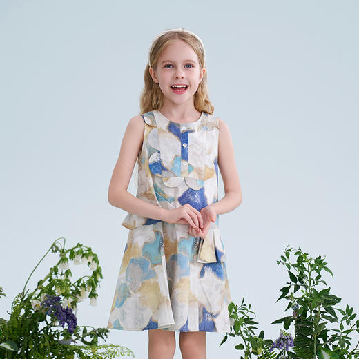 mettekids儿童连衣裙2025夏季新款女童无袖水彩印花洋气A版裙子 商品图2