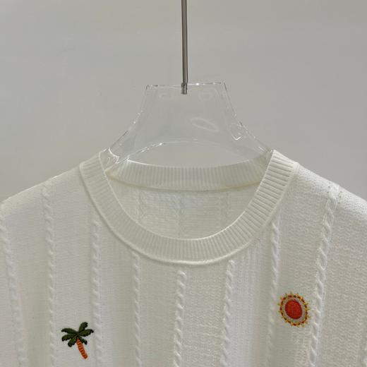 丁摩 春夏新款渡假刺绣细绞花精纺羊毛圆领短袖薄针织套头衫5ZF-16100 商品图6