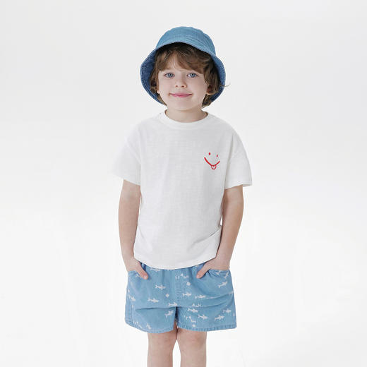 马克珍妮夏装新款 男童竹节棉笑脸印花短袖T恤230853/550907 商品图2