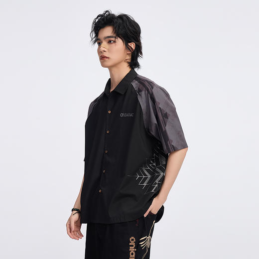 ONIARAI/鬼洗  新石器时代织物图腾插肩袖拼接夏威夷衬衫 A740003 商品图1