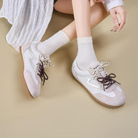 预售7天|Safiya/索菲娅2025复古拼色休闲时尚轻便圆头平底阿甘鞋SFD1112024