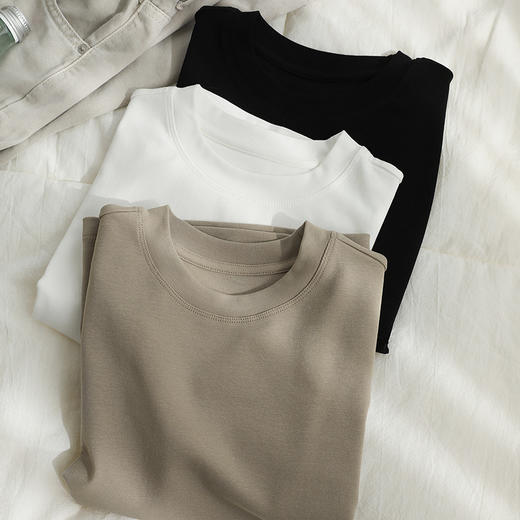 官网1400！亚*山大王同款正肩3D剪裁螺纹领圆领简约纯色棉质T恤 柔软舒弹修身透气女士短袖上衣 商品图3