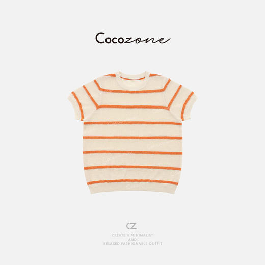 COCO ZONE 刘一一 【棉人丝混纺】经典条纹撞色针织短袖CD2A0937 商品图2