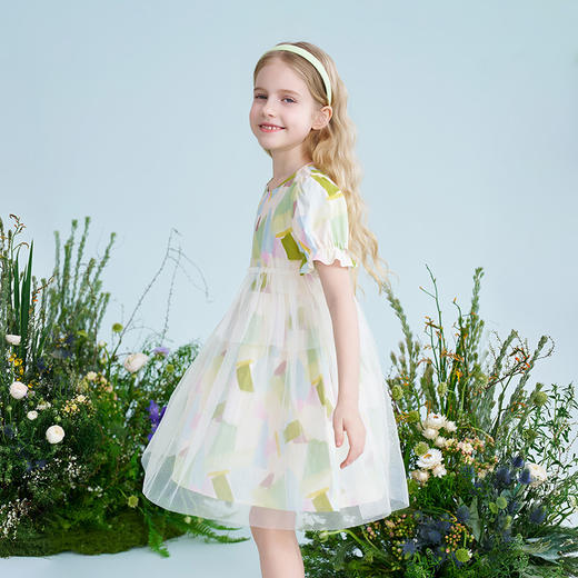 mettekids儿童连衣裙2025夏季新款女童甜美碎花网纱裙中大童裙子 商品图2