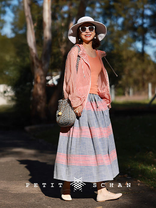 PETIT SCHAN小闪 CLO#789 orange soda 橘子汽水 日本进口棉混纺色织条纹连帽防晒外套 商品图2