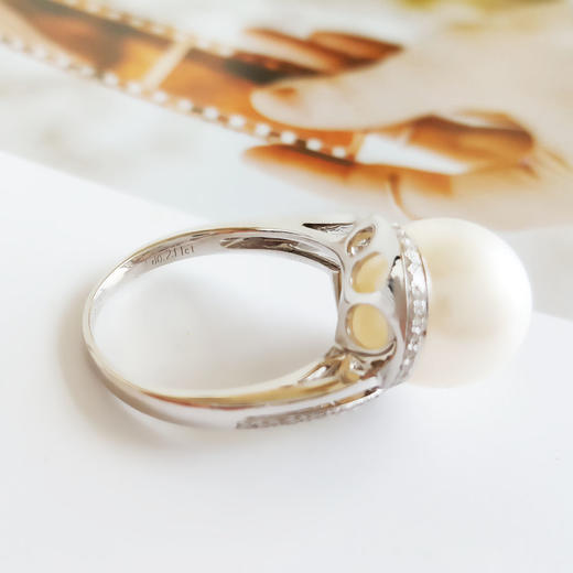 【天然正品】AU750白金豪镶钻镶天然近完美约11.3MM澳白海水珍珠戒指女士现售价：3480！180425NJM11 商品图8