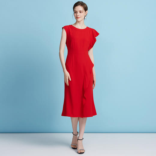 【荷叶边拼接鱼尾裙】EITIE爱特爱不对称设计优雅法式多色连衣裙B2507654 商品图10