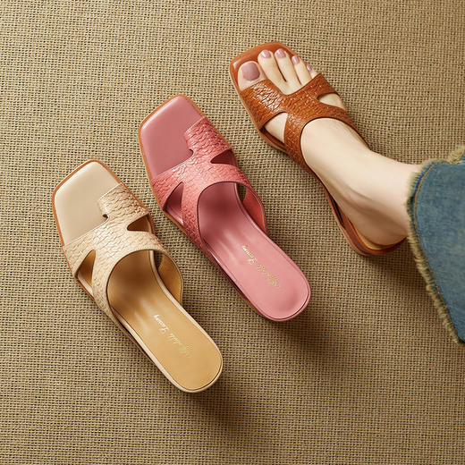 OLD 9217巨好看法式绝美一字带凉拖鞋平底坡跟配裙 商品图0