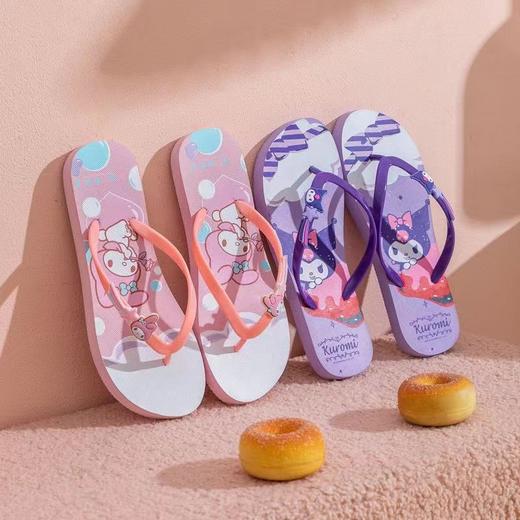 【轻便舒适，潮流百搭】三丽鸥凯蒂猫 玉桂狗美乐蒂 库洛米拖鞋 女大童成人人字拖 户外凉拖沙滩拖鞋-QQ 商品图2
