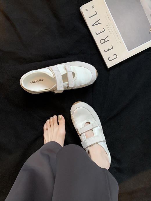 羊皮版韩版魔术贴玛丽珍鞋！2025新款女款拼色休闲芭蕾鞋小众内增高平底单鞋！ 商品图5