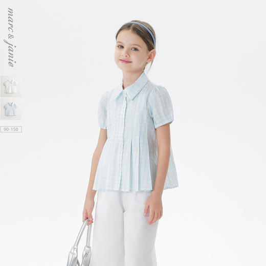 马克珍妮女童甜美泡泡袖短袖衬衫儿童纯棉上衣衬衣夏装新款240602 商品图0