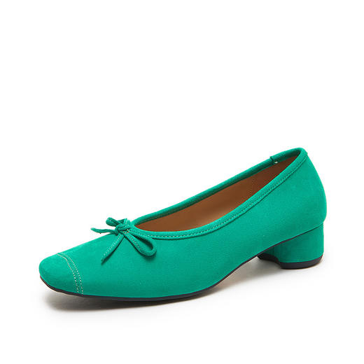 2025春夏新款粗跟浅口女鞋！蝴蝶结羊绒面时尚仙女绿色芭蕾舞鞋！ 商品图9
