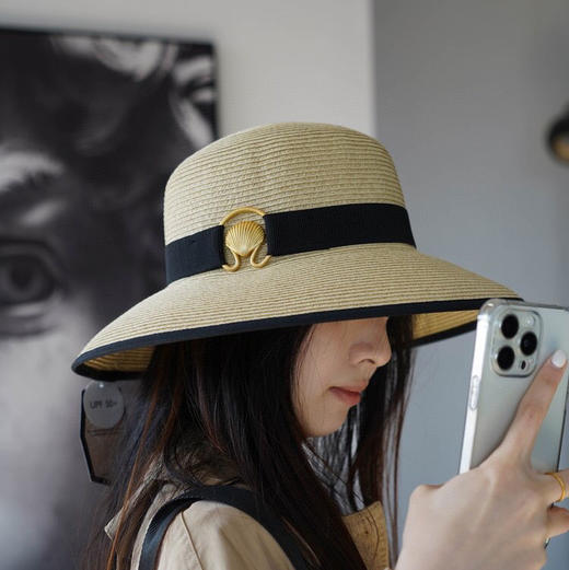 纯原日本帽子品牌Beaurance金属贝壳大檐遮阳草帽030806 商品图0