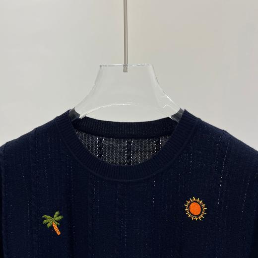 丁摩 春夏新款渡假刺绣细绞花精纺羊毛圆领短袖薄针织套头衫5ZF-16100 商品图5