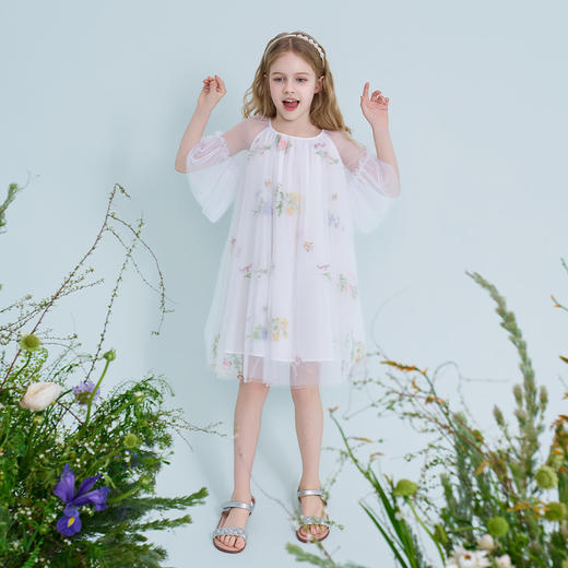 mettekids儿童连衣裙2025夏新款女童甜美气质裙子绣花网纱公主裙 商品图3