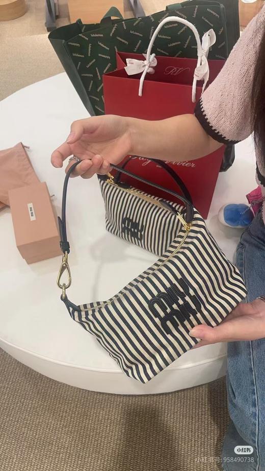 miu条纹帆布饭盒包夏季新款单肩腋下包手提包包女 商品图4