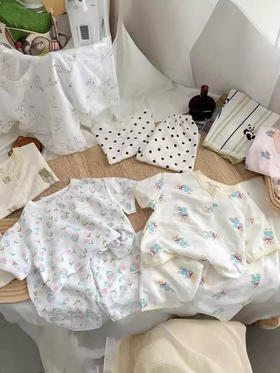 【超柔棉质，婴儿级舒适体验！】儿童夏款超柔云朵棉家居服套装 空调服儿童款睡衣透气-QQ