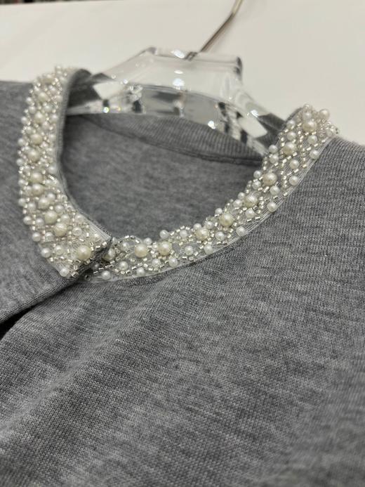 丁摩 春夏真丝羊毛小香风手工钉珠钻圆领短袖针织空调开衫上衣女5ZF-16153 商品图6