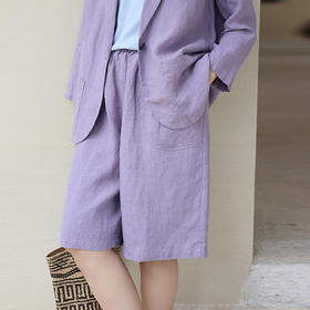 绽放170朵/高端重磅新款砂洗汉麻中裤休闲抽绳系带松紧腰短裤