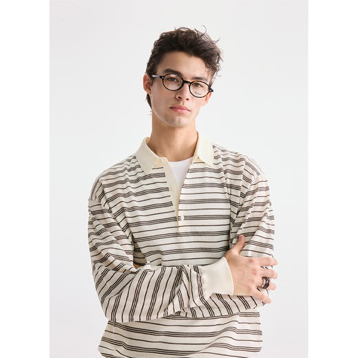 棉仓3621002002-【咖啡之恋】含羊毛复古条纹空气感轻松可叠穿POLO 商品图1