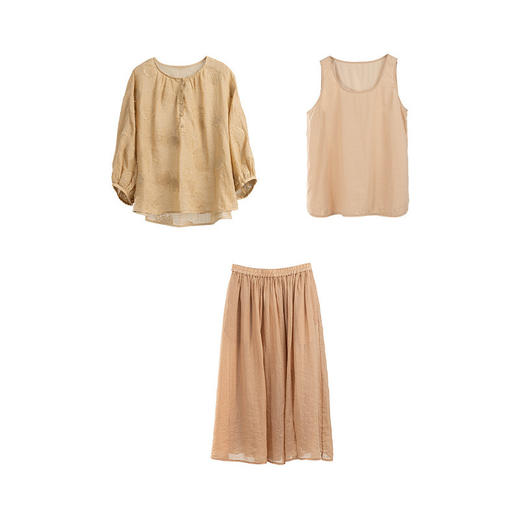 绽放177-201-220朵/纯棉U型领蕾丝花边背心苎麻半身裙七分袖衬衫 商品图4