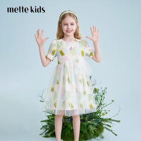 mettekids儿童连衣裙2025夏季新款女童甜美碎花网纱裙中大童裙子