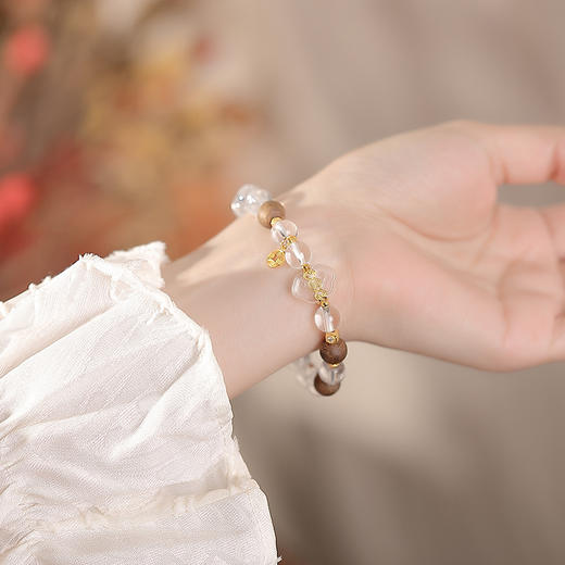 【日进斗金】S925纯银镀金白水晶沉香如意铜钱圆珠手链【CW-23216】 商品图3