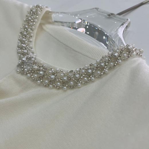 丁摩 春夏真丝羊毛小香风手工钉珠钻圆领短袖针织空调开衫上衣女5ZF-16153 商品图8