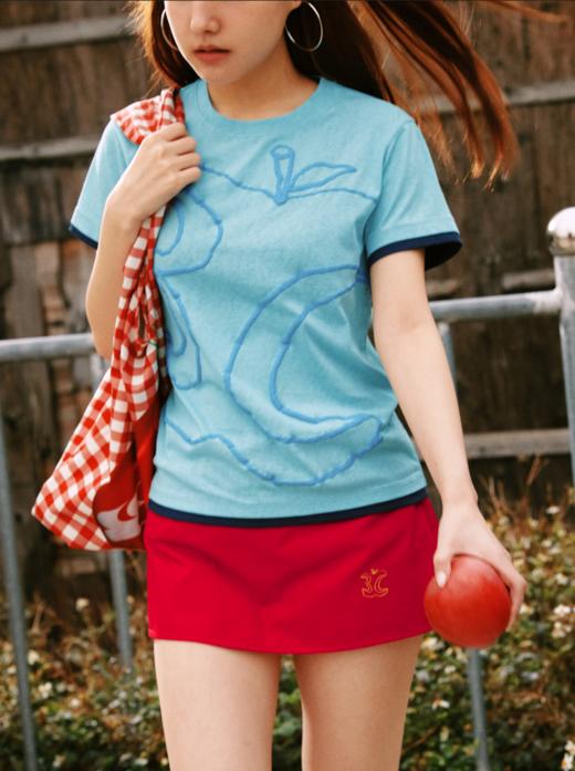 CryingCenter半透雪花竹节棉发泡3c苹果印花正肩修身短袖哭喊中心 商品图3