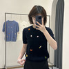 丁摩 春夏新款渡假刺绣细绞花精纺羊毛圆领短袖薄针织套头衫5ZF-16100 商品缩略图0