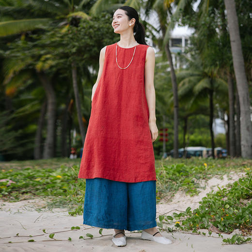 绽放旅行女装134朵/士林色织砂洗清凉透气圆领无袖小A摆背心裙 商品图1