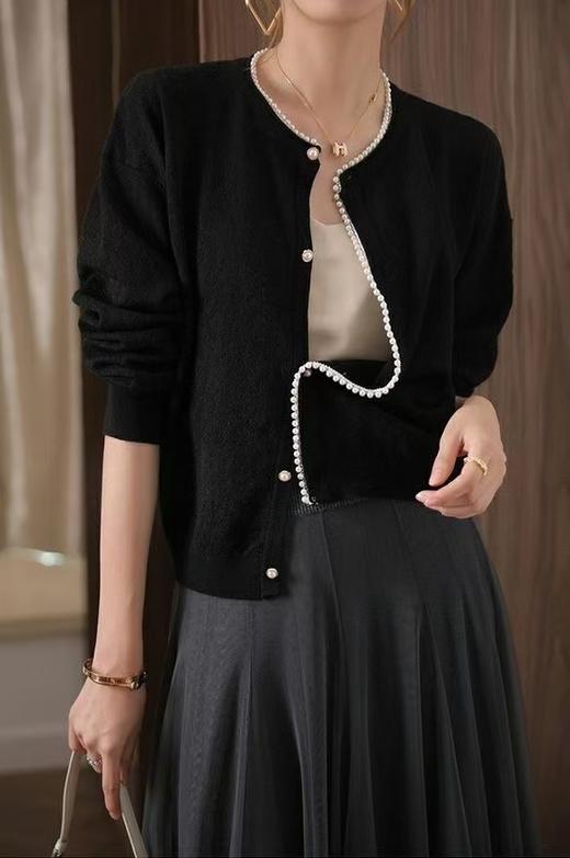 小香风钉珍珠羊冰丝提花针织开衫 商品图9