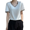 雀说 醋酸缎面短袖t恤女V领显瘦外穿小衫新款夏季宽松撞色大码半袖5ZF-4214 商品缩略图4
