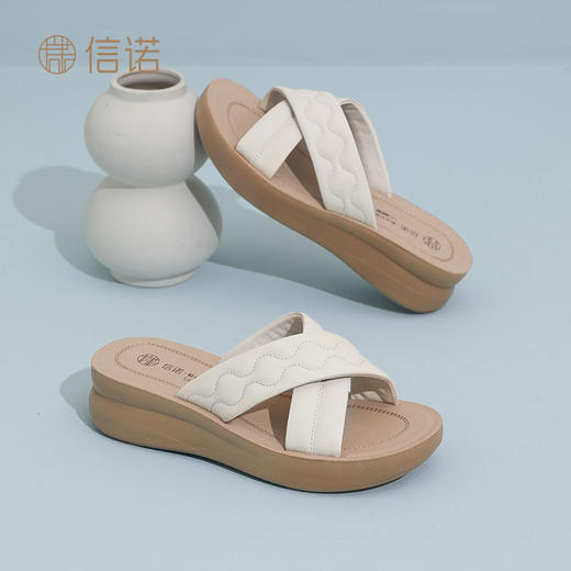 信诺丝绸牛皮厚底舒适真皮拖鞋女2025夏季新款软底轻便外穿凉拖鞋5L950-26 商品图5