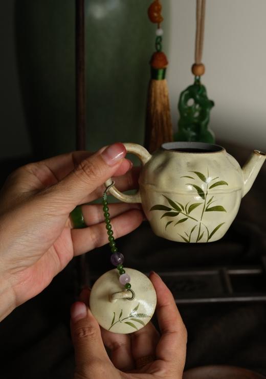 日式粉引手绘翠竹陶瓷茶壶110ml赠送壶绳与壶托独家设计8.5*8.5cm 商品图1
