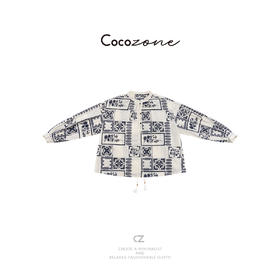 COCO ZONE 刘一一 【100棉】复古印花慵懒风圆领长袖衬衣CD1A0692