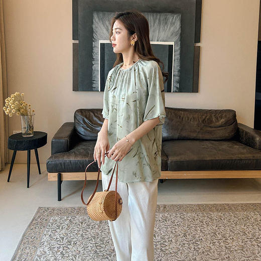 洛诗琳42016气质新中式衬衫2025夏季竹影印花改良国风上衣0975 商品图3