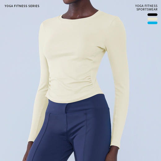 跃牌【小甜心】系列 瑜伽新款双边缩褶圆领打底修身显瘦运动长袖9072 商品图3