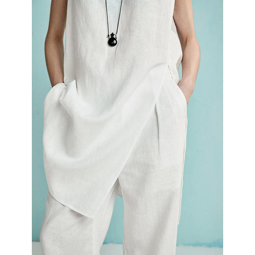 棉仓363616003-初棉亚麻U领中长款开叉上衣 商品图2