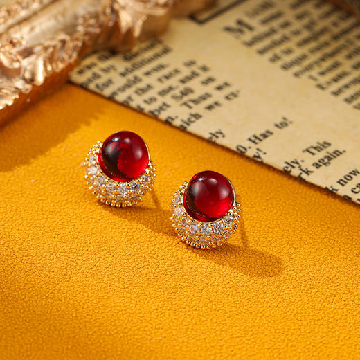 丁摩 红色新年耳环韩版轻奢锆石耳钉925银针高级感女精致耳饰5ZF-1274 商品图5