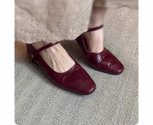 水洗牛皮超软真皮手工鞋子！2025平底单鞋女复古风低跟一字带玛丽珍鞋！ 商品图0