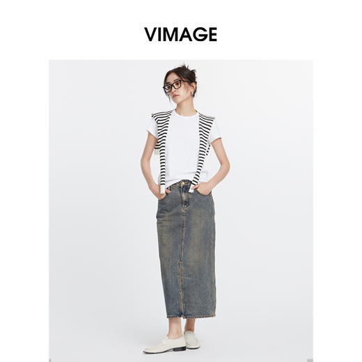 VIMAGE纬漫纪秋季新款牛仔裙中长款女包臀开叉高腰半身裙V2006608 商品图2