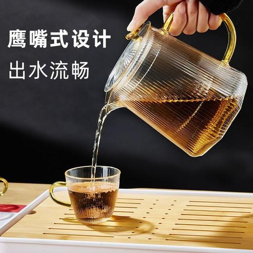 家用茶水分离竖纹茶壶电陶炉煮花茶具套装玻璃泡茶壶过滤八角壶 商品图3